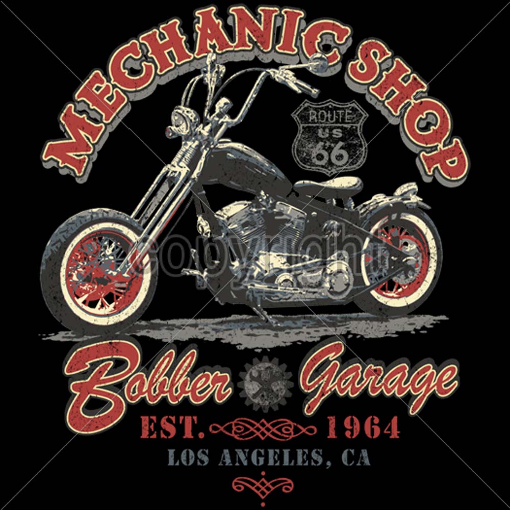Mechanic Shop Bobber Garage Motorcycle US Route 66 Biker 2-tone Hoodie Pullover 
